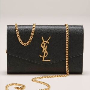 Yves Saint Laurent Black Clutch with Gold Chain